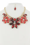 Glass Bead Floral Statement Necklace Earring Set