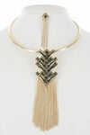 Glass Bead Chain Fringe Choker Necklace Earring Set
