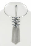 Glass Bead Chain Fringe Choker Necklace Earring Set