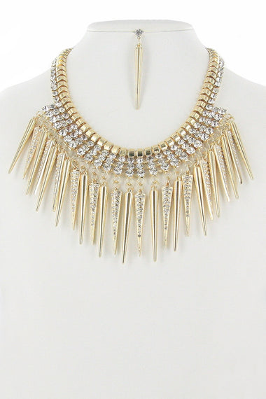 Crystal Spike Tassel Statement Necklace Earring Set