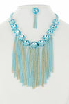 Glass Bead Chain Fringe Statement Necklace Earring Set