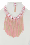 Glass Bead Chain Fringe Statement Necklace Earring Set