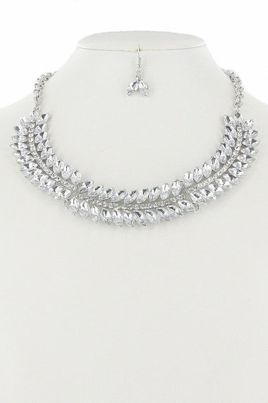 Crystal Leaf Statement Necklace Earring Set