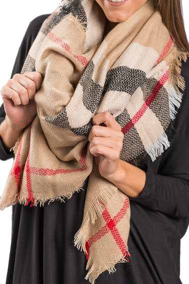 Multi Tone Plaid Oversized Blanket Scarf