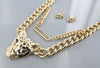 Cheetah Head Double Chain Necklace Earring Set