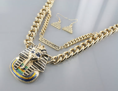 Sphinx Head Double Chain Necklace Earring Set