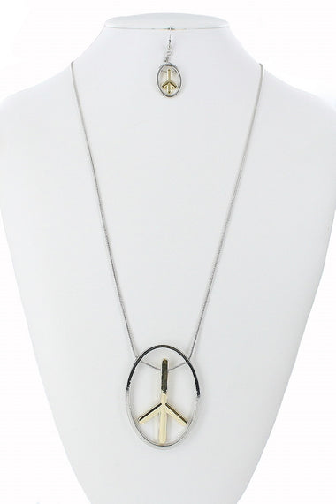 Peace Sign Pendant Necklace Earring Set