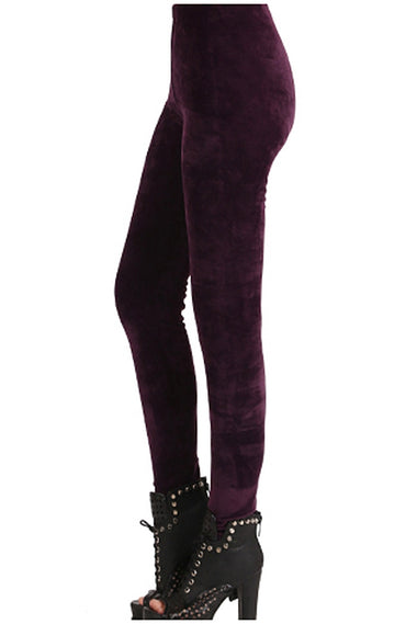 Solid Plum Velour Fashion Leggings