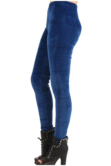 Solid Blue Velour Fashion Leggings