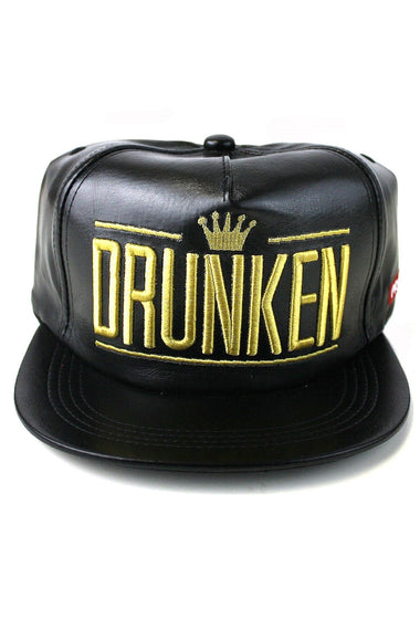 Embroidered Faux Leather Snapback Hat
