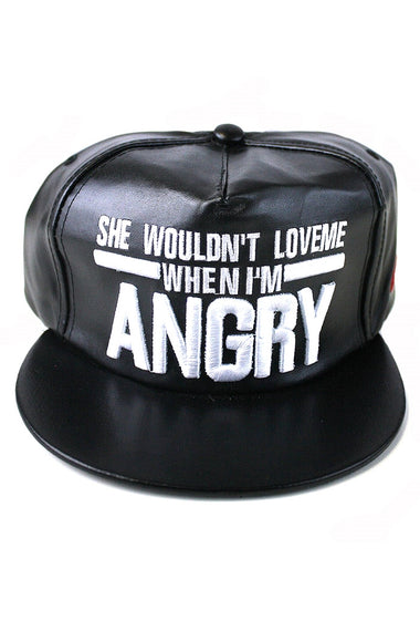 Embroidered Faux Leather Snapback Hat