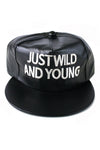 Embroidered Faux Leather Snapback Hat