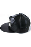Embroidered Faux Leather Snapback Hat