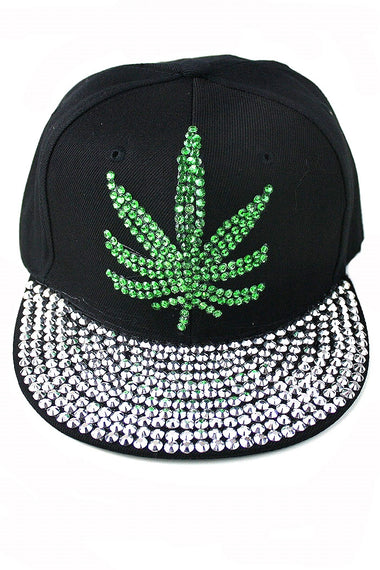 Crystal Stone Embedded Marijuana Snapback