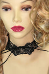 Floral Crochet Lace Thick Choker Necklace With Ribbon Bow Tie Black