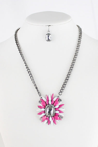 Rhinestone Acrylic Beaded Pendant Necklace