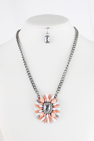 Rhinestone Acrylic Beaded Pendant Necklace