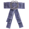 Women Velvet British Striped Bow Tie Necktie Ribbon Crystal Pin Brooch Collar