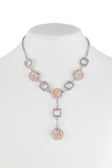 Pink Acrylic Floral Beads Rhinestone Necklace