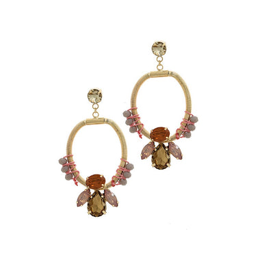 BEADED RHINESTONE METALLIC CORD DROP EARRING