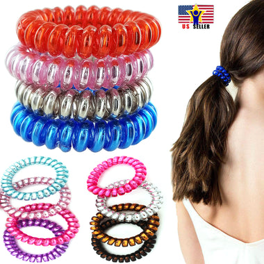 4 Spiral Hair Tie Traceless No Crease Shine Tone Coil Phone Cord Ponytail Holder