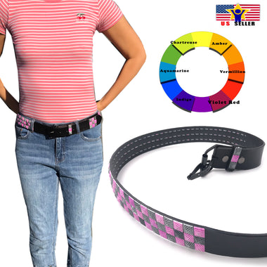 Woman Genuine Leather Square Pattern Color Embossed Waist Belt made in Italy