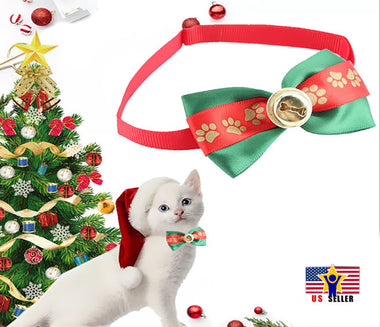 Christmas Dog Bell Bow Ties Cat Collar Pet Necktie Bowtie Ribbon Leash Halloween