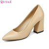 QUTAA 2018 Shoes Women Summer Square High Heel Women Pumps PU leather Pointed To