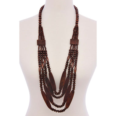 WOOD LONG MULTI STRAND NECKLACE