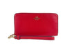 (C4451) Long Miami Red Pebbled Leather Zip Around Wristlet Clutch Wallet