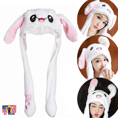 Tik Tok Cartoon Plush Rabbit Bunny Pinching Bunny Moving Ear Hat Animal Arm Cap