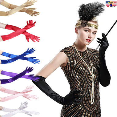 Girl Elbow Length Stretch Satin Long Flapper Gloves Evening Opera 20s Halloween