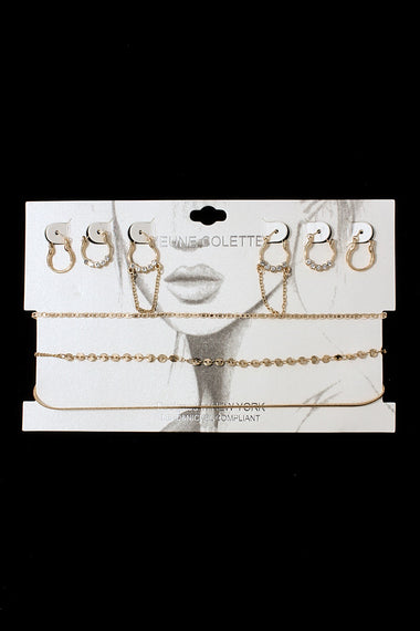 Three Pair Huggie Earrings with Three Chokers Set