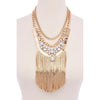 DOUBLE CURB CHAIN RHINESTONE FRINGE STATEMENT NECKLACE