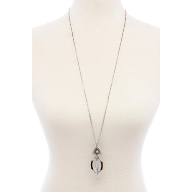 OXIDIZED TWO TONE ROUNDED TRIANGLE WITH POINTED OVAL PENDANT NECKLACE