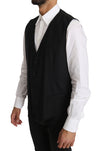 Black Solid Wool Stretch Waistcoat Vest
