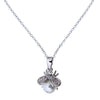 Silver Pearl and CZ Cute Bee Necklace