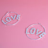 Rhinestone LOVE Silver Hoops