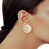 Gold Designer Rhinestone Round G Studs