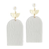 White Clay Rounded Rectangle Floral Bridal Earrings