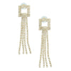 Gold Square Rhinestone Fringe Earrings