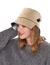 Women Spring Collapsible Button Deco Leather New Bucket Hat Fisherman Sun Cap