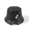 Women Spring Collapsible Button Deco Leather New Bucket Hat Fisherman Sun Cap