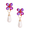 Purple Flower Pearl Teardrop Earrings