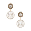 Gold Round Crystal Greek Key Earrings