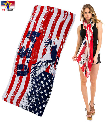 American Forever Patriotic USA Flag Bold Eagle Warp Infinity Shawl Neck Scarf
