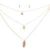 Gold 3 Layer Chain Leaf Necklace