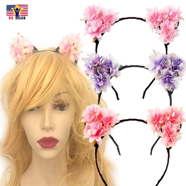 Women Girl Flower Blossom Hair Band Handmade Cat Ear Headband Halloween Party