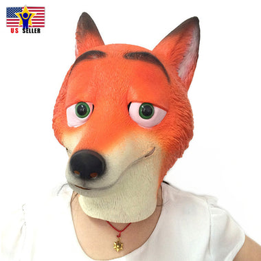 Orange Zootopia Fox Manga Costume Latex Rubber Horror Scary Mask Halloween Party
