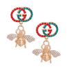 Red and Green Designer Logo Bee Earrings